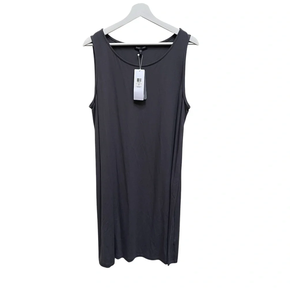 NWT! Eileen Fisher Black Ballet Neck Shift Dress Size Large Black - Picture 3 of 9